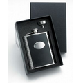 6 Oz. Stainless Steel Black Bonded Leather Flask w/Funnel in Black Gift Box